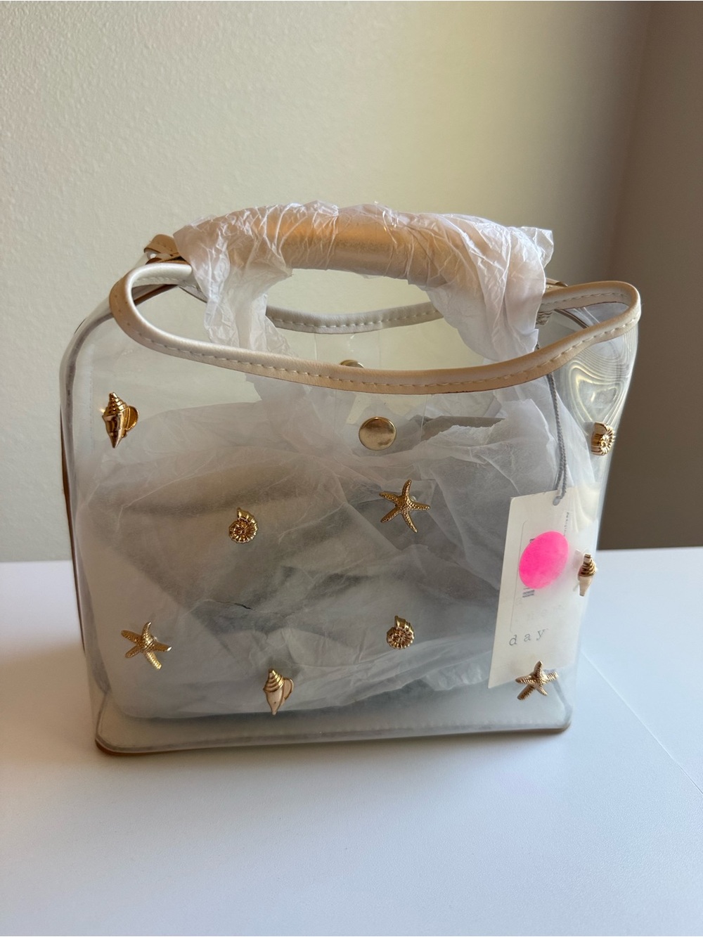 A New Day Clear Mini Tote with Gold Shell Accents